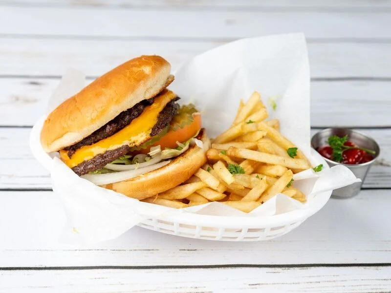 Double Cheese Double Meat Burger Combo - Juicy double patty burger with double cheese, served with fries